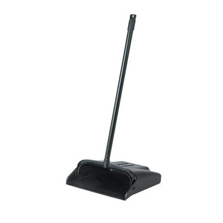 EcoSanitex Plastic Lobby Dustpan – Black – heavy-duty, self-standing dustpan for quick sweeping. Ideal for commercial, industrial, and home use.